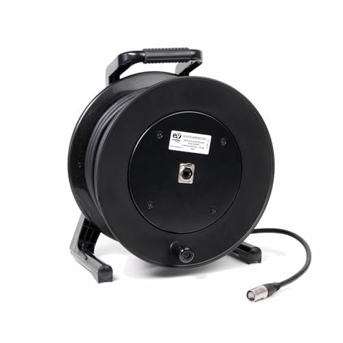 Emelec VíasCom R-DATA-6000/EC/050 – 50m Cable EXTRA FLEXIBLE CAT6 SF/UTP BC 4x2x23AWG montado en Portacables con Chasis y RJ45 50µ en Cuerpo tipo XLR – PVC Flexible – Color Negro