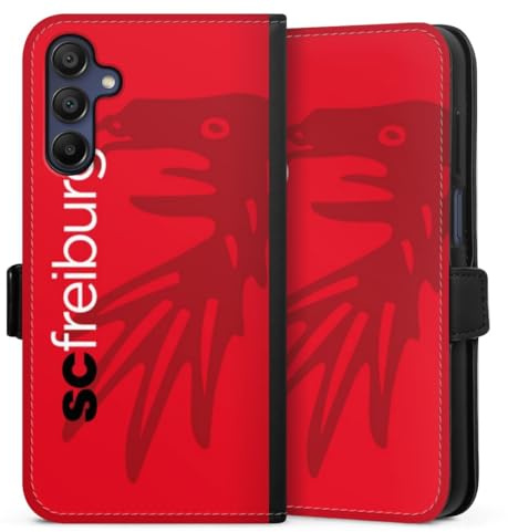 Klapphülle kompatibel mit Samsung Galaxy A 15 5G Handyhülle aus Kunst Leder schwarz Flip Case SC Freiburg Fußball Bundesliga