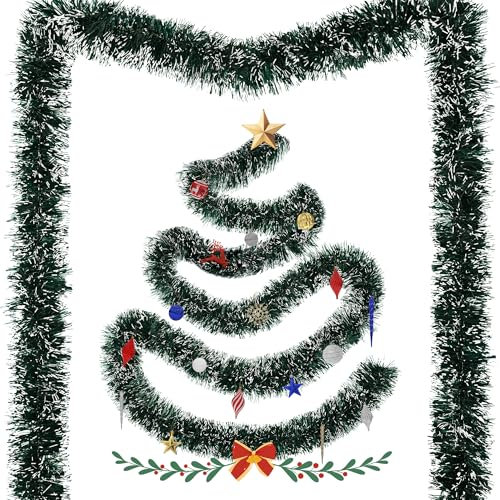 4 pcs de Navidad Guirnalda de Navidad Verde Oscuro-Abeto Artificial Guirnalda Ø13cm,12M Guirnalda de Navidad árbol de Navidad Deco oropel para repisa de la Chimenea,Escalera,Navidad,Interior,Exterior