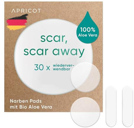 APRICOT Silikon Mini Narben Pad Bio-Aloe Vera aus medizinischem Silicone, enthält vier Pads in 3x3 & 4x1,5 cm - 30x Wiederverwendbar-Silikonpflaster für Narben, Narbenpflaster Silikon, Narbenpflege OP