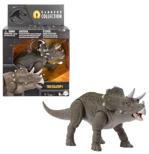 Mattel Jurassic World Hammond Collection Dinosaurier Actionfigur-Spielzeug, junger Triceratops Premium-Filmdesign mit Glasaugen und 14 Bewegungspunkten, JDJ07, [Mehrfarbig]