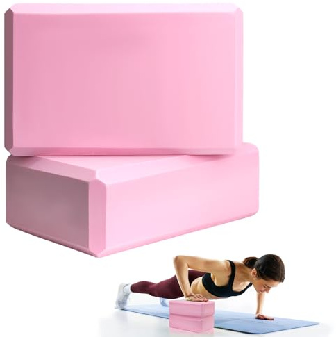 2 Pcs Yoga Blocks, 9x6x3 Foam Blocks Yoga Props for Pilates Stretching and Meditation Exercise Blocks Lightweight Yoga Essentials (Pink, normal)