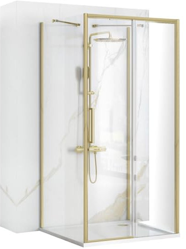 Rea Box Doccia A Parete Rapid Slide Brush Gold 120x90 Cabina Doccia senza piatto doccia Vetro di sicurezza temperato Transparentne 6mm (Oro spazzolato) porta: 120 parete: 90 cm