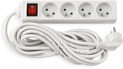 Steckdosenleiste mit Schalter – 4X Steckdose 230V – 5 m Kabel – Schuko-Stecker – Für Zuhause und Büro – Überlastungsschutz – Max. Belastung 3680W – 220–240V AC – Weiß