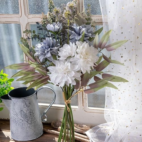 DEEMEI Disposizioni di fiori artificiali Real Touch Fiori finti di seta bianco blu bouquet da sposa centrotavola per la decorazione della tavola domestica