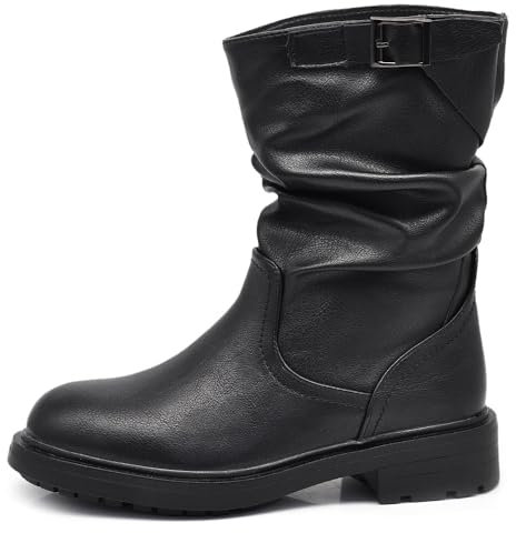 IF Stivali Stivaletti Anfibi Biker Motociclista Arricciati Caviglia Con fibia Da Donna G680 Nero N.36