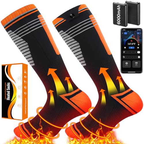Feebee Beheizbare Socken Herren Damen mit Akku 6000mAh - 9 Std Arbeit, Heizsocken Beheizte Socken Mit App Steuerung, 4 Heizstufen, Wärmesocken Elektrisch mit Heizung Heated Socks für Sci Angeln