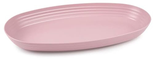 Tradineur - Bandeja Ovalada de 2 Litros - Fabricado en Plástico -Apta para microondas y congelador - 4,5 x 22 x 39 cm - Color Rosa Palo