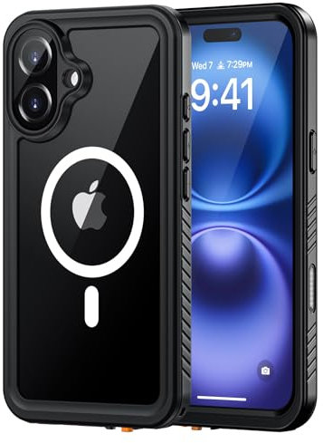 Lanhiem for iPhone 16 Case Magnetic, Waterproof Dustproof Cover [Built in Screen Protector] [Compatible with MagSafe], Full Body Heavy Duty Protective Phone Case for iPhone 16-6.1” (Black/Clear)