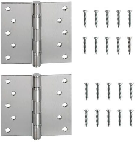 2pcs 5 in Hinges Heavy Duty Door Hinge up to 220 lbs,Stainless Steel Hinges Ball Bearing,Outside Door Hinges Front, Thickness 3 mm, Square Corners with 20 Screws, Non-Removable Pin Silver