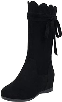 Genérico Barefoot Invierno Mujer Botines Barefoot Mujer Botas medianas con cremallera lateral alta y tacón de cuña decorativo con aterciopelado de color liso para Botines Confort Mujer (Black, 39)