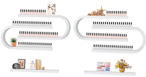 U forma Scaffali Porta Smalti Unghie Montati Parete Metallo, Kalolary 6 pezzi Espositore Bianco Cosmetici Espositore Mensola Parete Profumi Organizer Oli Essenziali Flaconi Smalto Unghie Spa Salone