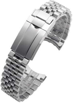 NASUNJIA Solid Steel Arc Armband Kompatibel Mit Rolex Oyster Edelstahlarmband Herren- Und Damenuhrenkette 20 Mm Gürtel(Silver)