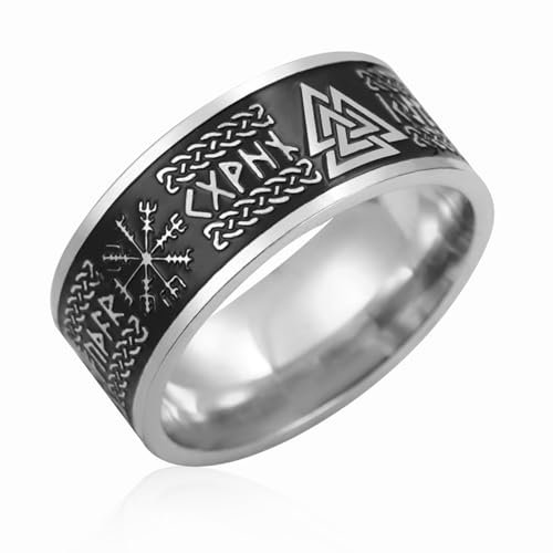 VASSAGO Wikinger Ringe für Männer Frauen Nordische Runen Mjolnir Vegvisir Kompass Triskele Valknut Helm der Amulett Ring keltischen Knoten Triquetra Ring Größe 7-12