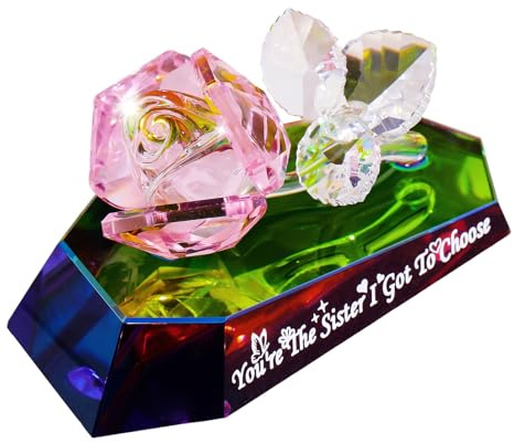 Movdyka Crystal Best Friend Rose Gifts for Women Her Friendship Presents | Female Birthday Christmas Gift for Bestie, Unique Glass Flower Figurines for Soul Sister Women, Special Home Ornaments