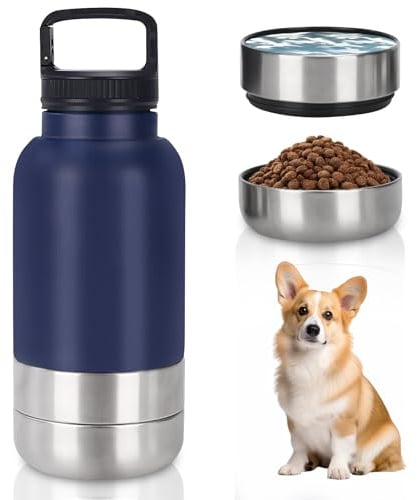 Gourde pour chien - Pour les déplacements - 1000 ml - Bouteille d'eau pour chien - En acier inoxydable - Avec gamelle d'eau et gamelle - Accessoire pour chien pour promenade - Sans BPA