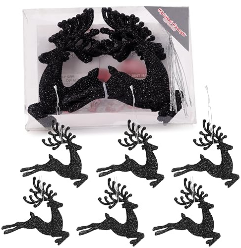 Christmas Concepts® Glitzernde Rentierkugeln, 100 mm, 6 Stück, Weihnachtsbaumschmuck (schwarz)