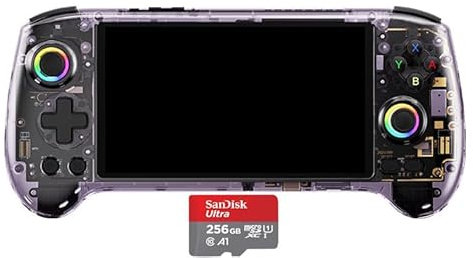 RG557 Retro Game Console – 5.48 AMOLED, Dimensity 8300 CPU, 12GB RAM, 256GB Internal Storage + 256GB Micro SD Card, Android 14 (Transparent-Purple)