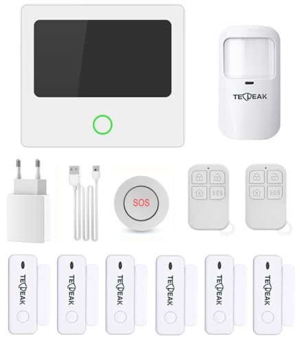TECPEAK Sistema di allarme domestico senza fili, allarme domestico WiFi/GSM/4G con sicurezza sirena fornisce un modo altamente efficace per proteggere la tua casa e l'ufficio (S1-W)
