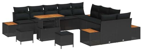 vidaXL Gartensofa-Set 13 STK. 12-Sitzanzahl Schwarz Poly Rattan