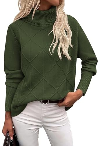 Zeagoo Womens Sweaters 2026 Turtleneck Long Sleeve Ribbed Knitwear Pullover Basic Fall Outfits Army Green