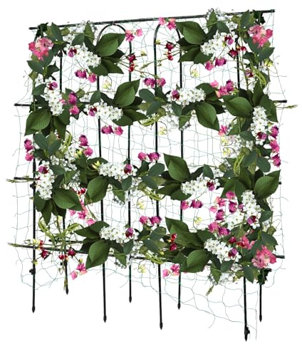 Rankhilfe für Kletterpflanzen 1.8m Metall Rosenbogen Garten Pflanzenständer Klettergerüst Rankgitter Gurke Stützen mit Mesh für Ranken Tomaten Gurken