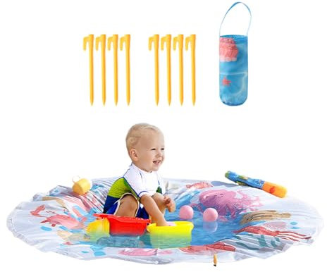 Piscine de Plage Bebe, Pataugeoire Bebe, Piscine de Plages pour Baignade, Couverture de Plage Pliable, Tapis de Jeu d'eau Portable avec Picots Sol pour Plage Jardin Parc Camping