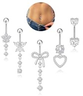 Nelytiya 5 stycken navelpiercing kirurgiskt stål silver navelpiercing set hänge piercing navel smycken för kvinnor