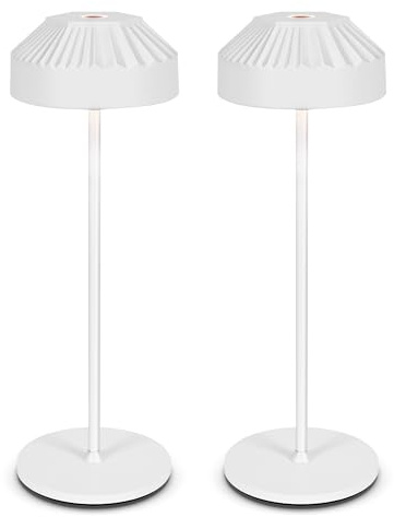 LuminexDesigns Rechargeable Cordless Table Lamp TL16 VIOA | 25cm LED Table Lamp with Aluminium Shade & Matte White Finish, IP54, for Bedroom, Living Room, Dining Room & Patio, 2600mAh