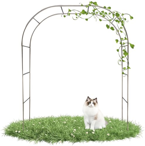 Gartenbogen aus Edelstahl für Kletterrosen, 2,4 m hoch, Outdoor-Pergola für Reben, Hochzeit, Laub, Pflanzenstütze, dekorativer Eingangsakzent