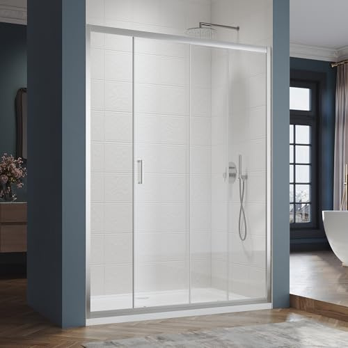 SIRHONA Box doccia scorrevole 130 x 185 cm Parete doccia trasparente scorrevole vetro sicurezza 5mm, facile da pulire, bianco argento