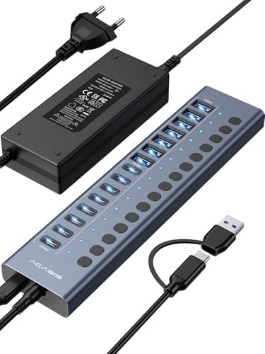 ACASIS Hub USB C 3.2 Alimentato 16 Porte 10Gbps 8 USB-A + 8 USB-C,96W | Alimentatore, Interruttori Individuali, Alluminio, per PC/Mac/Linux/Android, Disco Esterno e Chiavetta, per Ipad/Iphone 17