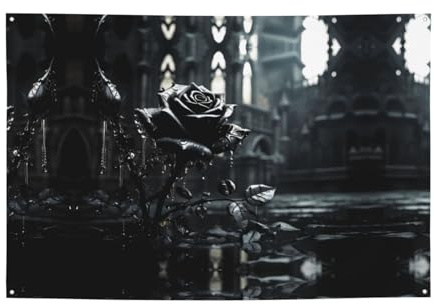 Party-Banner mit schwarzen Rosen im Regen-Nacht-Design – schaffen Sie atemberaubende dekorative Highlights für Geburtstage, Feiertage und Wohnräume