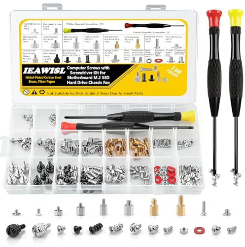 Lot de 168 vis d'ordinateur avec entretoises et tournevis magnétiques pour carte mère, SSD M.2, carte graphique, disque dur, boîtier, ventilateur, kit de vis pour montage et réparation de PC