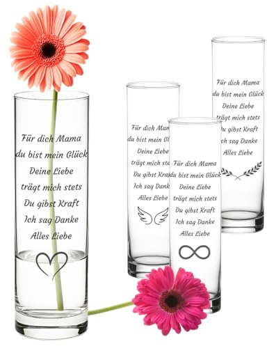 Vase Personalisiert mit Gravur - 26,5cm Glasvase mit Namen & Wunschtext - Motiv-Vase als Geschenk für Mama, Oma, Kollegin zum Muttertag, Geburtstag, Rente oder Abschied