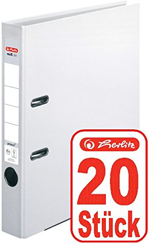 Herlitz Ordner maX.file protect A4 5cm, PP-Folienbezug beschichtet, mit Wechselfenster (weiß | 20er)