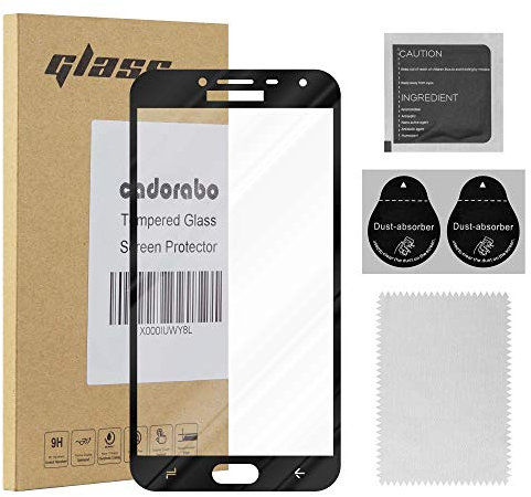 cadorabo Verre Trempé couverture complète compatible avec Samsung Galaxy J4 2018 en TRANSPARENT avec NOIR - Verre de protection d'écran trempé (Tempered) en dureté 9H avec 3D touch