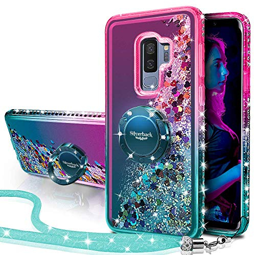 Miss Arts für Galaxy S9 Plus Hülle,[Silverback] Mädchen Glitzern Handyhülle Hülle mit Ringständer, Cover TPU Bumper Silikon Flüssigkeit Treibsand Clear Schutzhülle für Samsung Galaxy S9 Plus -Grün