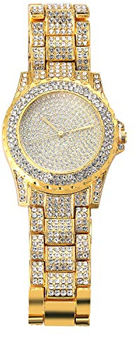 Halukakah Vergoldete Uhr Iced Out, Herren 18 Karat Echt Vergoldet Quarzarmband 8.7,Volle Cz Labordiamants Zinken-Set,KOSTENLOSE Geschenkbox