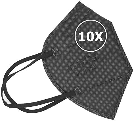 TBOC Mascherine FFP2 - [Pack 10 Unità] Maschere Usa e Getta [Nero] 5 strati [Non Riutilizzabili] Pieghevoli Traspiranti con Clip per il Naso [Certificato e Approvato CE 2163] Qualità Premium