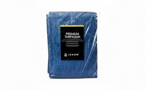ISHOM Heavy Duty Tarpaulin (Blue) – Waterproof Camping Tarp & Groundsheet. All-Weather, UV/Frost Proof Cover Sheet with Reinforced Eyelets. (2.7 x 3.5m / 9 x 11.5') (1.2 x 1.8m / 4 x 6')