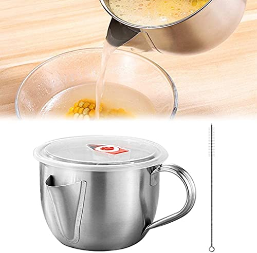 LATRAT Stainless Steel Sauce Jug, Multi-Purpose Fat Separator with Lid and Brush, Can Be Heated on Induction Cooker, 1 L