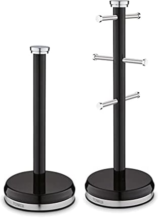 Tower T826172NOR Belle Mug Tree and Towel Pole Set, Stainless Steel, Noir, Black