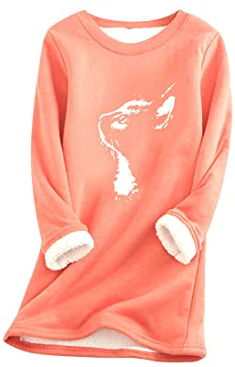 Yming Damen Plaid Sherpa Fleece Sweatshirt Winter Plüsch Langarm Pullover Fleece Gefüttert Tops Wassermelonen Rot XL
