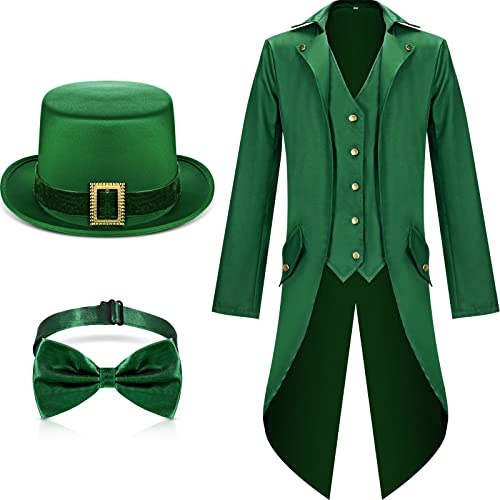 Costume da festa di San Patrizio Costume da uomo adulto leprechaun costume gotico vintage Steampunk con cappello leprechaun papillon (X-Large)