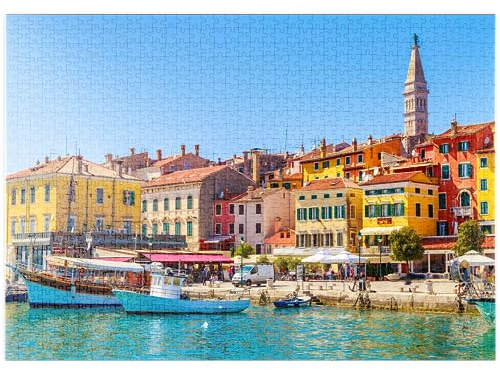 MyPuzzle Buntes Rovinj in Istrien mit Booten im Hafen, Kroatien - Premium 1000 Teile Puzzle - MyPuzzle Sonderkollektion von Puzzle Galaxy