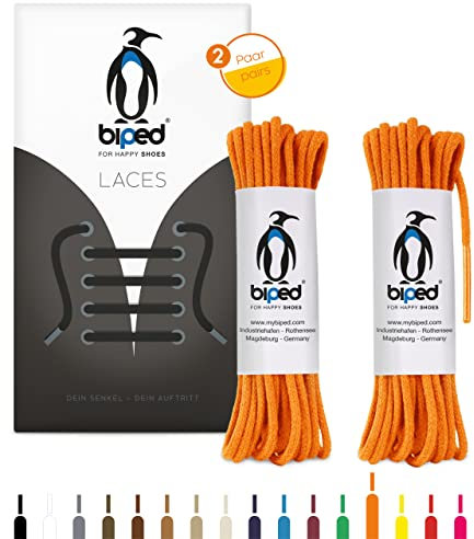 biped LACES 2 paia di lacci rotondi in cotone ¿ 2 mm sottili - lacci rotondi premium per scarpe e stivali in pelle - resistenti agli strappi e lavabili - made in EU z2900(arancione,45 cm)