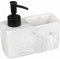 WENKO Dispensador de lavavajillas Resa Marmor, dosificador de cocina, aspecto de mármol y compartimento para estropajos, incluye estropajo, recargable, aprox. 150 ml, 14,5 x 14,3 x 6 cm, blanco/negro