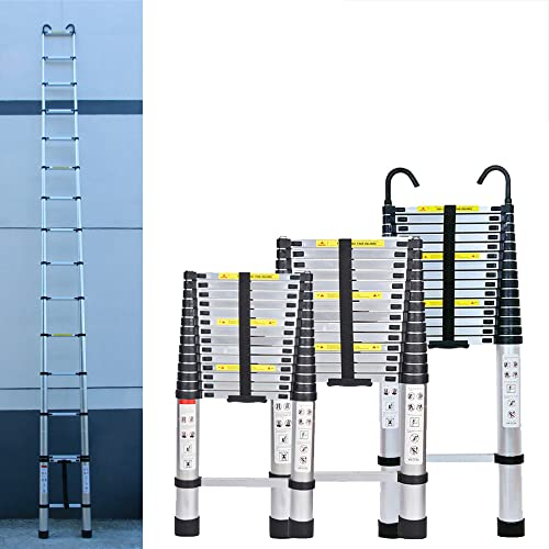 Teleskopleiter Klappleiter Alu, 6,2m Dachbodenleiter mit 2 Haken, Aus Aluminium, rutschfest Mehrzweck Leiter für Outdoor & Indoor, EN131, 150kg Tragkraft -Silber