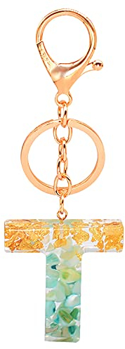 Buchstaben-Schlüsselanhänger, Harz-Schlüsselanhänger, Anhänger, englisches Alphabet-Design, Blumen-Schlüsselanhänger, A-Z Schlüsselanhänger für Frauen, Mädchen, Geburtstagsgeschenke (T, One Size)